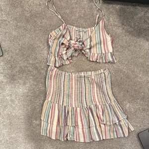 MIXOLOGY Striped Two-Piece Set with Ruffle Details